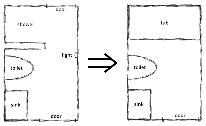 Sketch of the planned master bath remodel.