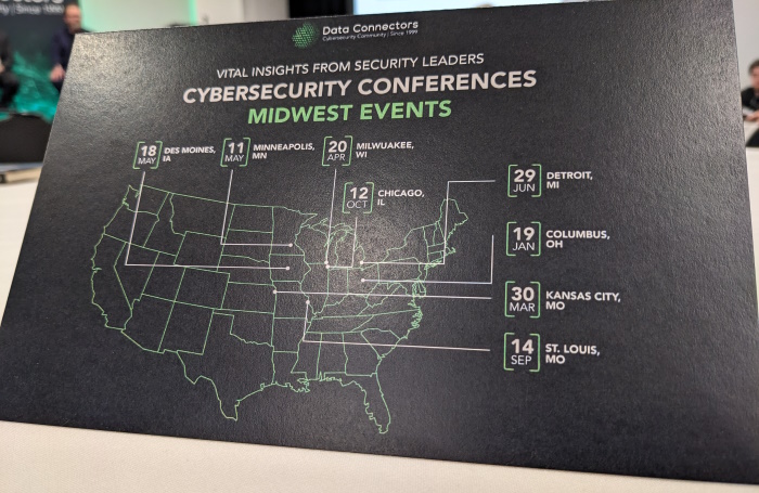 A card that was on each table showing the various midwest Cybersecurity Conferences