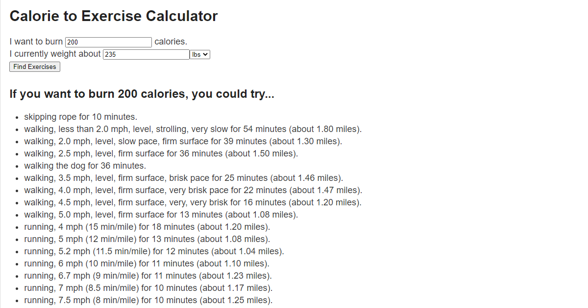Calorie to Exercise Calculator JoeHx Blog