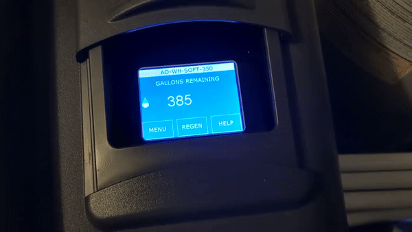the screen on the water softener showing gallons remaining