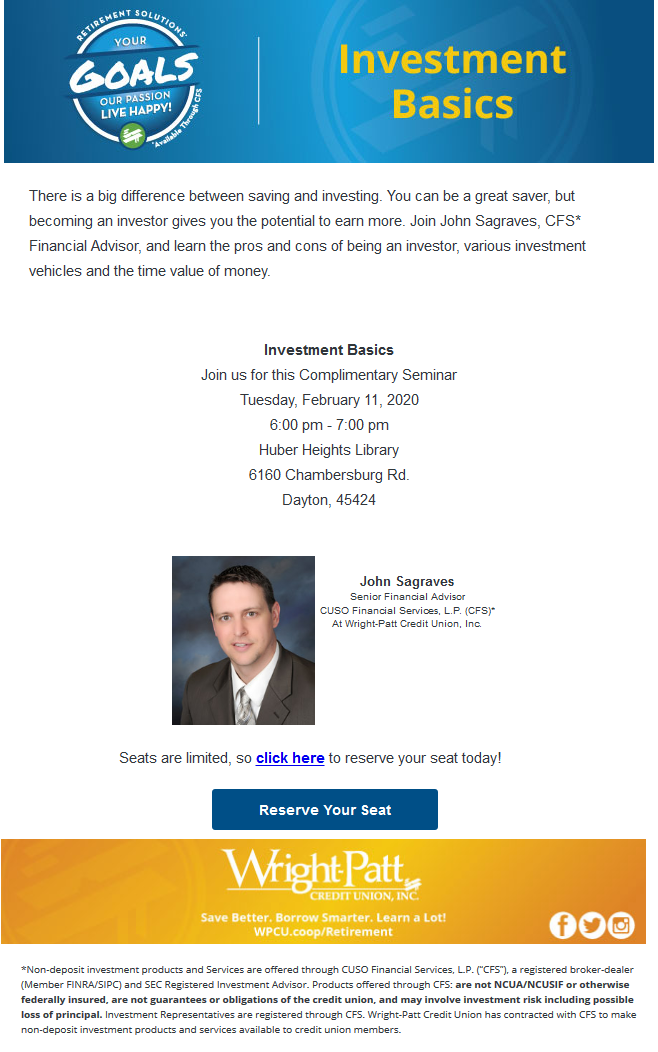 Screenshot of the Investment Basics Seminar Email