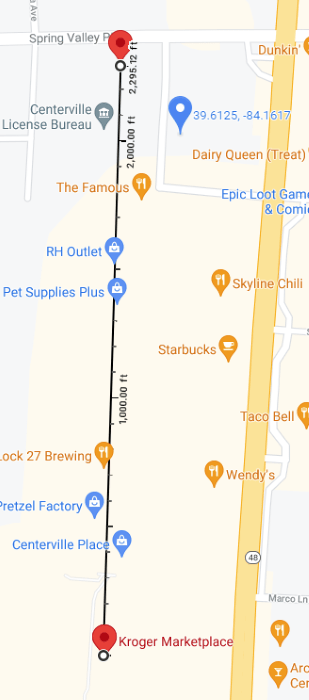 Kroger Marketplace to Centerville City Hall - map data © 2021 Google