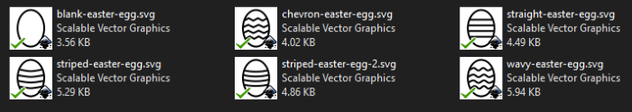 The six Easter egg SVG files in Windows Explorer with a thumbnail.