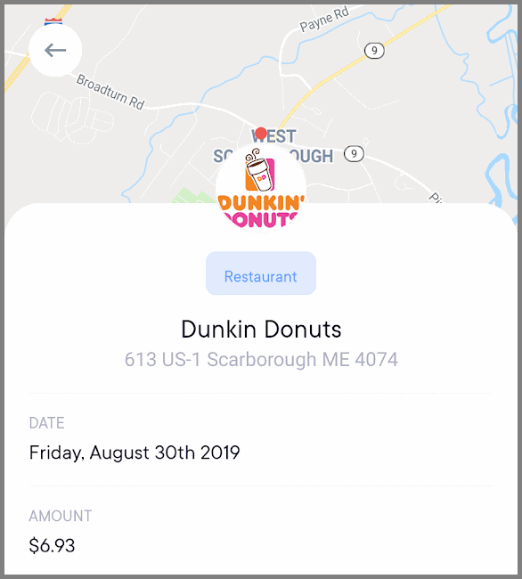 Dunkin' Donuts Transaction Screenshot