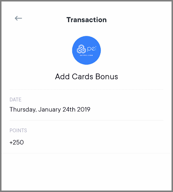 Screenshot of my first Pei transaction.
