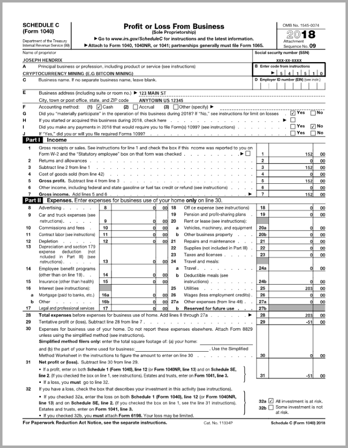 My Cryptocurrency Mining Schedule C