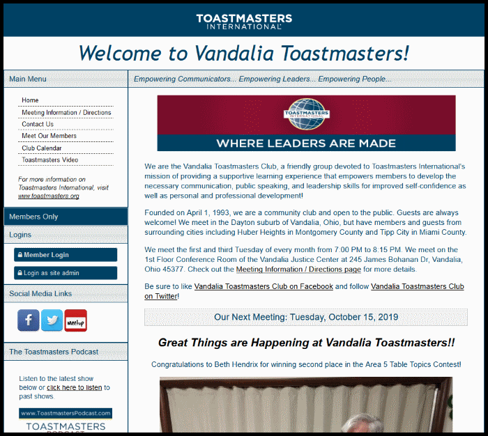 Revamping the Vandalia Toastmasters Website