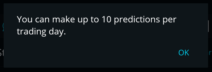 Max predictions dialog.